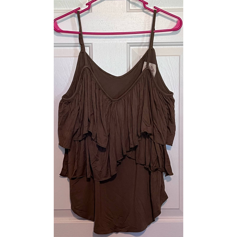 Chaser Women's Green Ruffled Adjustable Straps Cami Top Size M 21" Long x 19"